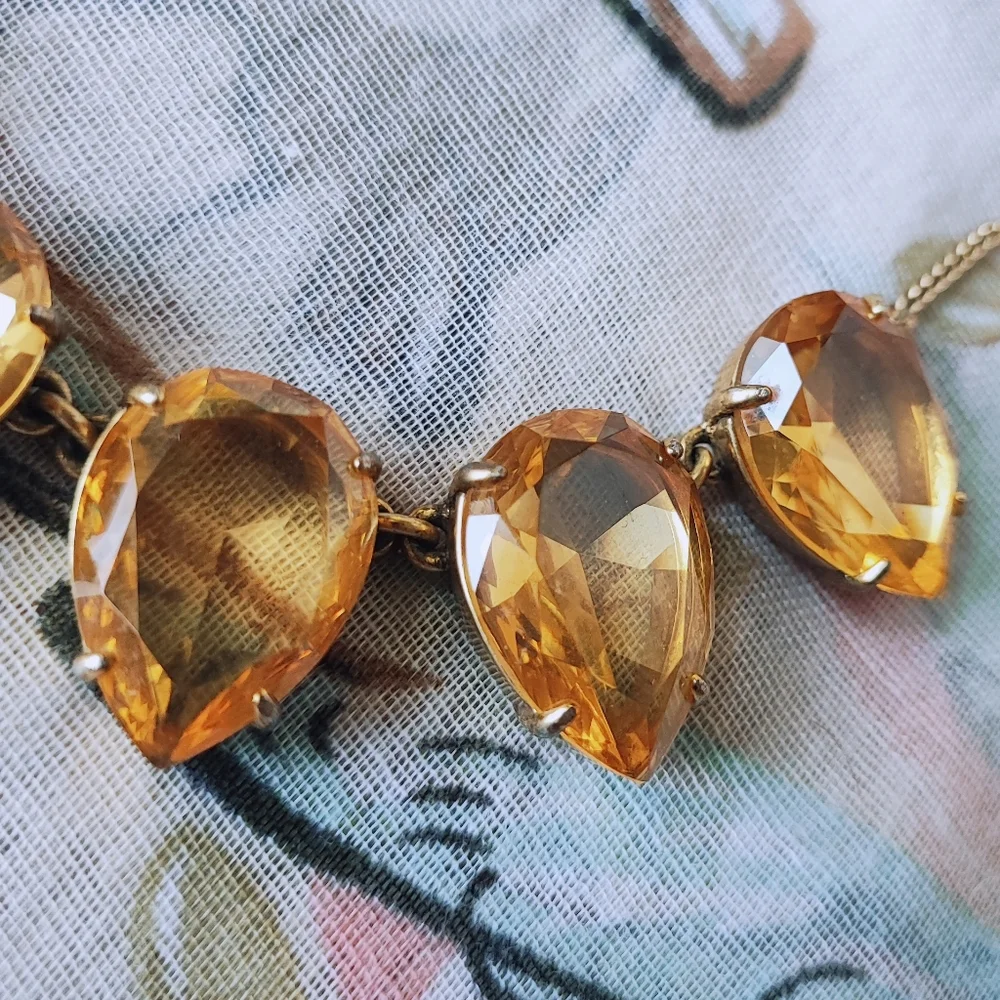 J. Crew Brand Signed Teardrop Faceted Golden Honey Acrylic Statement Necklace